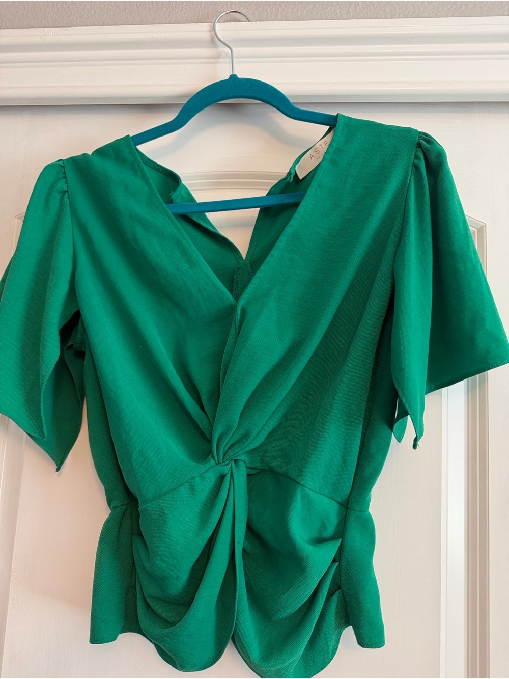 Astr Emerald Green V-Neck Blouse